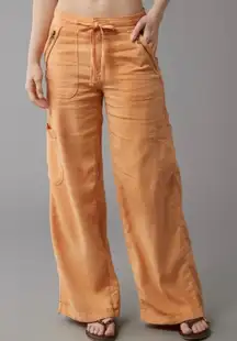 AMERICAN EAGE | Orange Dreamy Drape Linen-Blend Baggy Wide-Leg Cargo Pant | 18