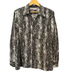 LAURA SCOTT Women's Grey Black Reptile Roll Tab Sleeve  Blouse XL Office Travel