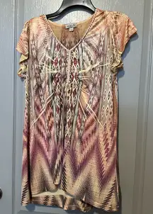 Y2K Chevron One World Large Boho Indie T Shirt Casual Chic