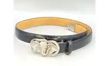 Brighton Women's Belt M Black Croc Embossed Adjustable Belt with Elephant Buckle