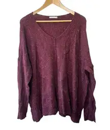 Staccato Maroon V-Neck Long Sleeve Light-Weight Oversized Sweater Women's Large