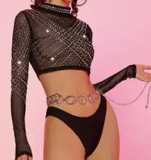 Black sheer rhinestone top