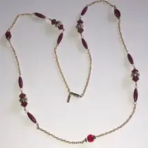 Casual Corner Gold Tone and Red Boho Beaded Necklace