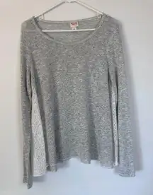 Mossimo Supply Co Gray Knit Sweater Lace Inset Women’s M Sheer Layered