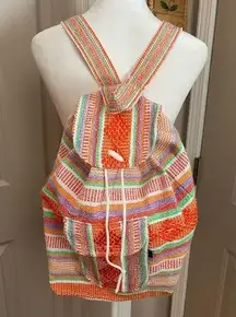 Artesanias Conde orange striped Baja serape backpack with front pocket. NWOT.