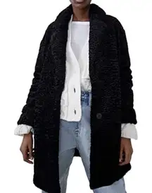 Zara Womens Oversized Small/Med Black Teddy Coat Faux Fur Fluffy Cozy Warm Lined