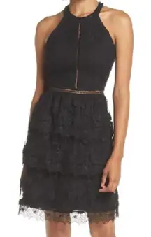 HEARTLOOM Black Victoria Ruffle Lace Halter Mini Dress Women's Size Small NWT