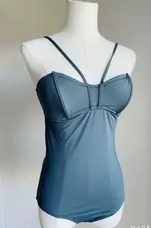 Madewell One Piece Suit Size 2 Dark GreyGreen  Padded Bustier Key hole Modest