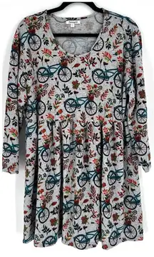 Serengeti All Over Bicycle Print Cozy Sweater‎ Dress Size XL Stretch Knit