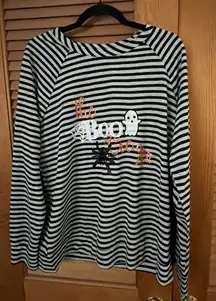 Feeling Festive boo crew black and gray striped long sleeve shirt size xl