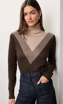 Saunders‎ Collective Sweater Womens Small Brown Chevron Turtleneck 70s Vibe