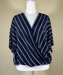 Navy Blue V-Neck Faux Wrap Dolman 1/2 Sleeve Top Blouse - Size M