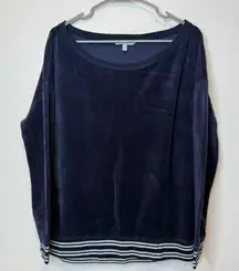 Victoria’s Secret Scoop Neck Navy Velour Long Sleeve Sweatshirt Size Medium