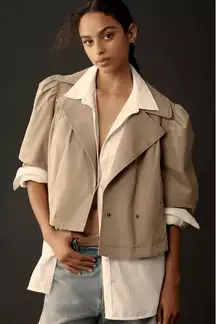 Anthropologie NWT Maeve Taupe Cropped Babydoll Swing Jacket Size L