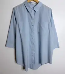 Chico’s Light Blue Non Iron Button Up Blouse Casual Workwear XL Chicks Size 3