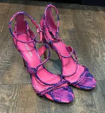 Gianni Bini Womens‎ Kameela Snake Print Heels Strappy Leather Pink Purple 8.5