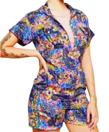Earthbound Trading Co. Paisley Romper Silky Boho 1960's style sz‎ XXL
