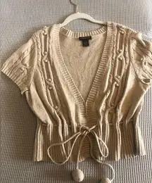 Lane Bryant Tan waist-length cardigan sweater with tie-string size 14/16