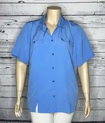 Maggie Barnes NWT Size 1X 18/20 Blue Short Sleeve Button Up Blouse Top