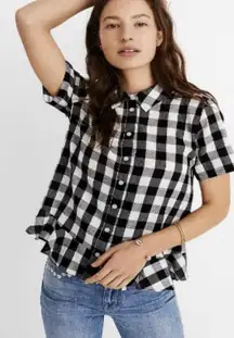 MADEWELL Gingham Plaid Peplum Black White Shirt