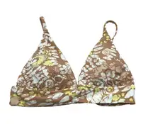 Aerie Swim Real Good Triangle Bikini Top Floral Print Brown White Size M