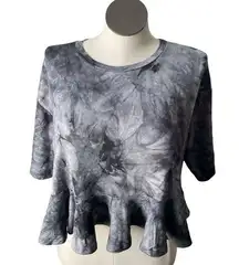 Good Luck Gem crop top tie dye peplum bottom shirt black Sz XL