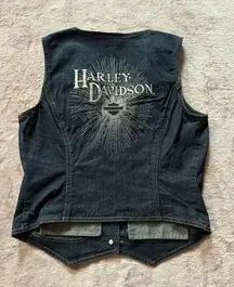 Harley Davidson Womens Vets Denim Sparkles Button Up Back Embroidered Size M