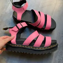 Dr. Martens  Blaire Pink Lemonade Wedge Hydro Leather Strap Sandals Women’s US 8