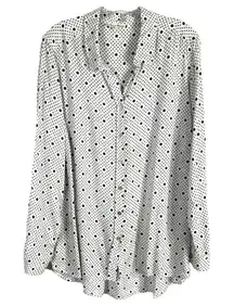 Jane and Delancey Plus Size 1X Top Button Up‎ Blouse White Black Polka Dot 1124