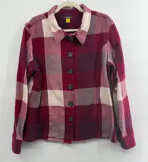 Cabela's Women's XL Plaid Button Front Shirt Jacket 100% Cotton Burgundy