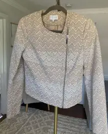 1.State Chevron Moto Jacket Beige White Textured S Cotton Parisian Scandi Preppy