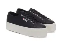 Superga Leather Black Platform Sneakers