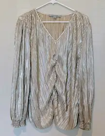 Marc New York Long Sleeve m Top Sz Large Gold Metallic Blouse Andrew Marc