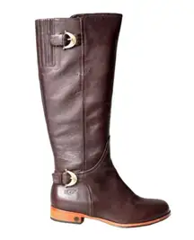 UGG Australia Amberlee Espresso Leather Equestrian Style Boots, Size 9.5