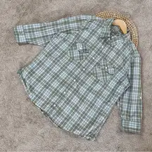 Carhartt Women’s Roll Tab 3/4 Sleeve Button Up Shirt Top Plain in Green XL