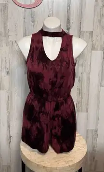 Ginger G Maroon Tie Dye Mock Neck Keyhole Romper Size SMALL
