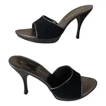Donald Pliner Couture Metallic Black Suede Pewter Leather New Slide $275 NIB