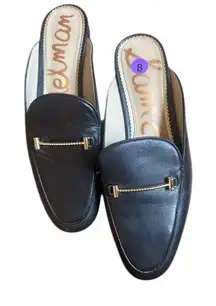 Sam Edelman Black Leather Pointed Toe Mules Loafers Gold Accent Women's Size 8