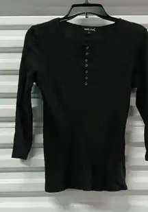 Wet Seal Women's Top Size Large Black Pullover Henley Whimsigoth Sweater Shirt