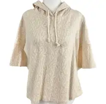 SMF New  Metallic Hooded Top Abstract Knit Short Sleeve Pullover Cream Gold