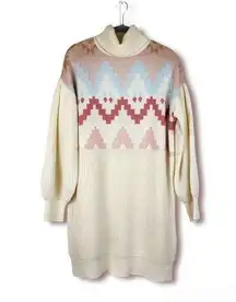 SO Turtleneck Knit Dress Sweater Ivory Pink Oversized Size M