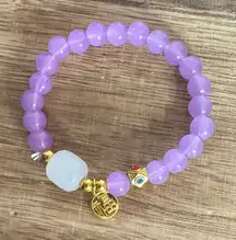 Lavender Beaded Bracelet with Gold Charms