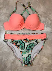 NWOT Bright Peach Paisley Bikini Set – Size Medium Padded Swimwear