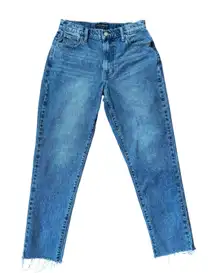 Lucky Brand High Rise Ankle Mom Jean Drew SZ 4/27 Med Wash Raw Hem Boho Classic