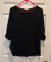 Pink Rose Black Button Back Roll Sleeve Sheer Blouse Top Womens Medium