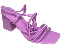 NWT PrettyLittleThing Pink Square Toe Strappy Low Block Heels Sandals Womens 8