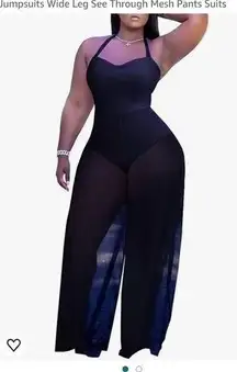 Sexy Halter Slevless One Piece Jumpsuit  Wide Leg See Through  Mesh Pant…