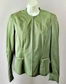 BCBG Nordstrom Full Zip Collarless Olive Green Blazer Jacket Women's Size 6