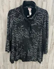 Easy wear by Chicos Black Shimmer Button Front Top 3/4 Sleeve Loose Fit Size 2/L