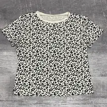 Leopard Print Short Sleeve Crop T Shirt Womens M Runs Small Khaki Black Tee